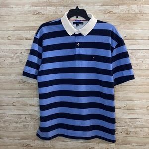 Tommy Hilfiger, Short Sleeve Rugby/Polo Shirt, XL, Navy Blue & Medium Blue strip